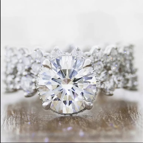 New 925 Silver 2pc Set Dainty Diamond Bridal Ring - Picture 4 of 4